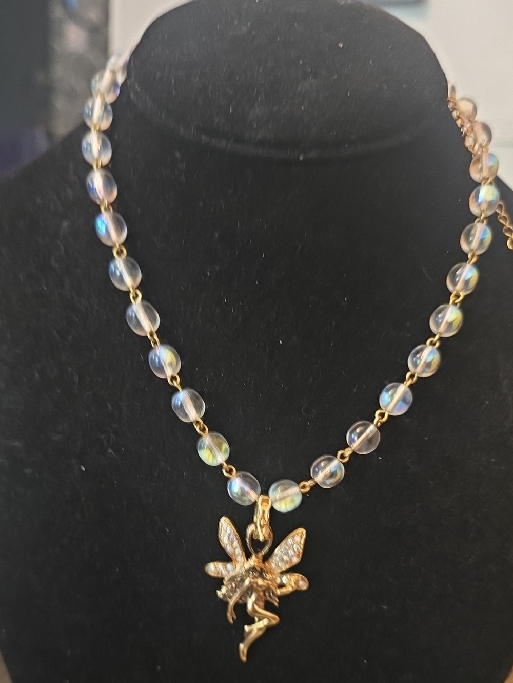 Kirks Folly Gold Fairy Pendant Necklace with Iridescent Beads